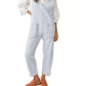Free People/We The Free Light Blue Denim Overalls Sz L